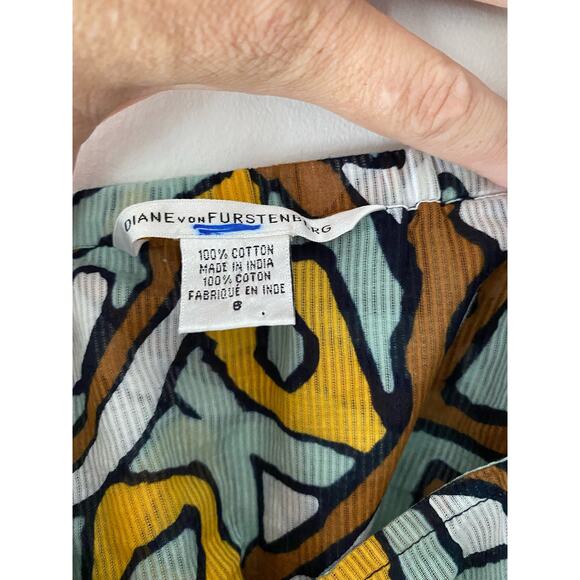 Diane‎ Von Furstenberger Halter Top SZ 8 100% Cotton Abstract Art Deco - Picture 8 of 9
